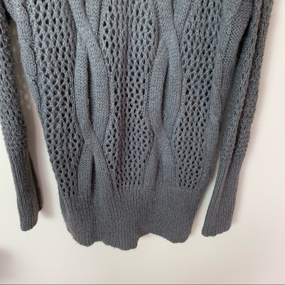 [Kimchi Blue] Dark Brown V-neck Open Knit Mohair Long Sleeve Tunic Sweater - Picture 8 of 9